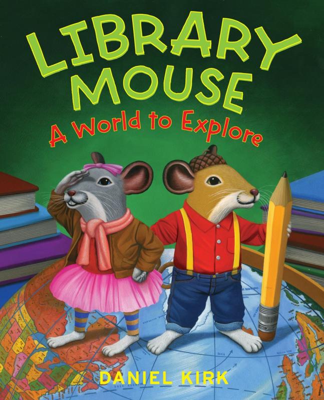 an illustration of two mice in human clothes standing on a map of the U.S. and surrounded by books 