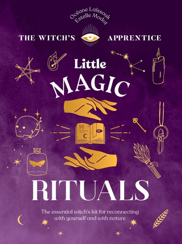 Purple cover with icons of magic and witchery.