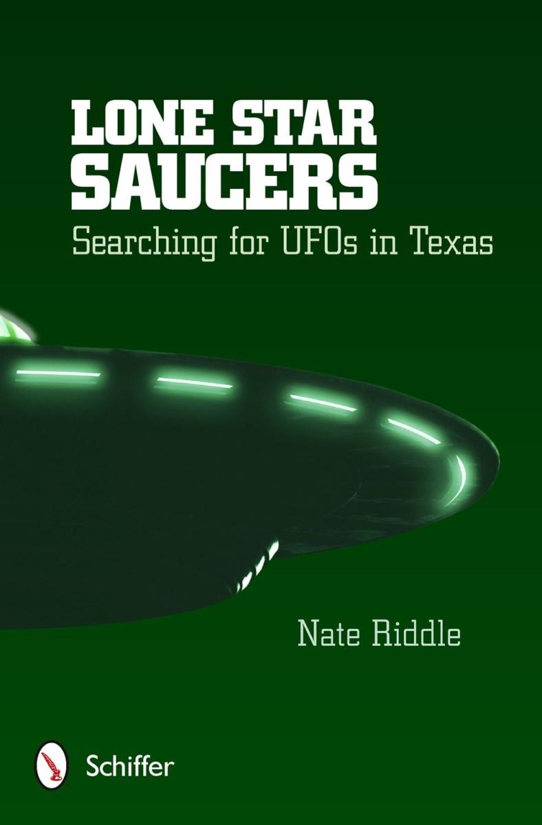 green cover with close up of a ufo with white text