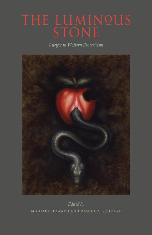 A black snake slithering through a red apple, coming out of a vagina like opening at the front. 