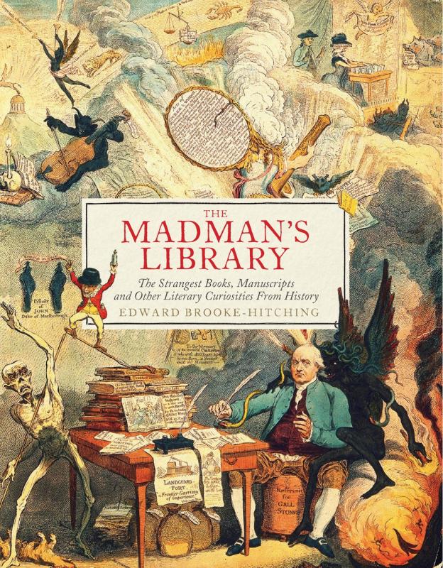 a cover resembling an old oil painting, with a figure that looks like ben franklin sitting front and center and demons, skeletons, clouds, cherubs, books and paper scattered everywhere 