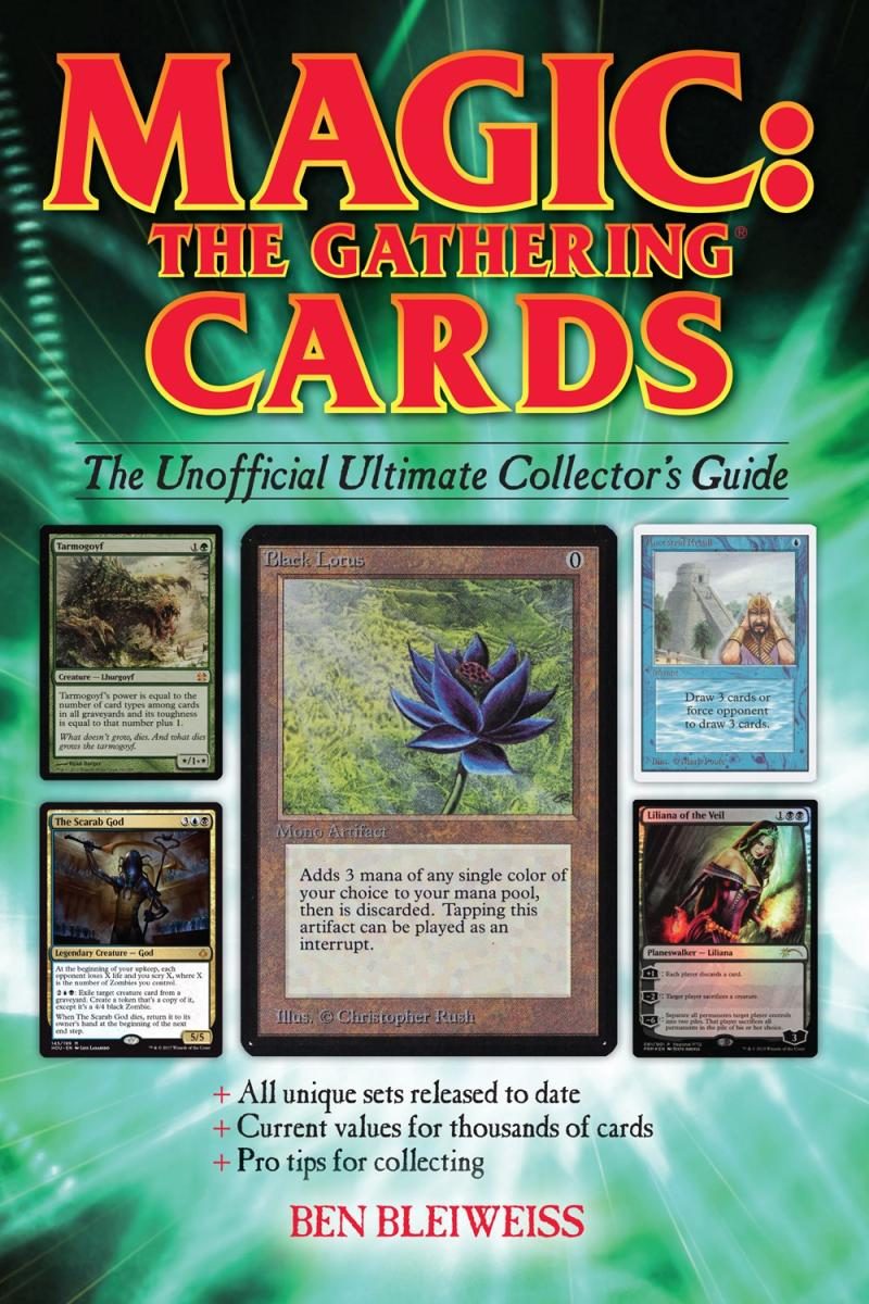 green and black cover with collection of cards with bold red text