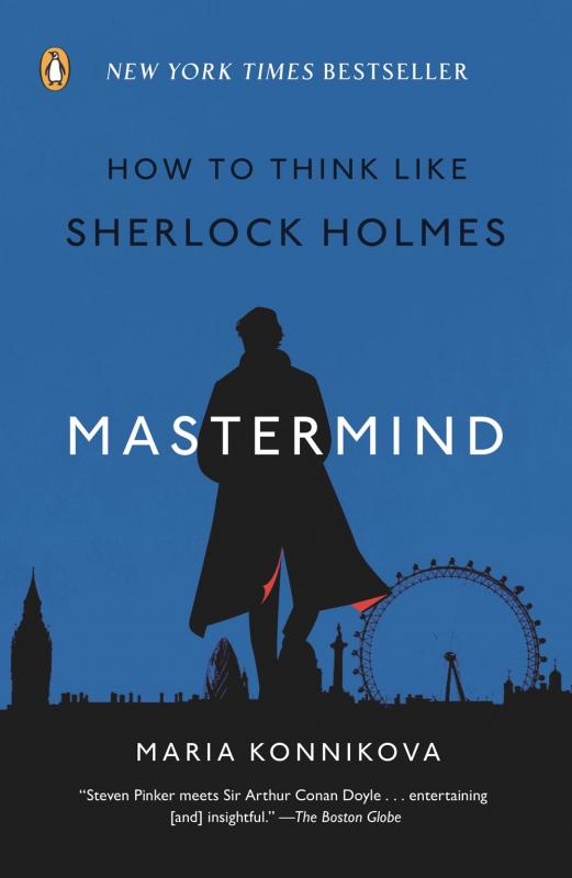 a silhouette of sherlock holmes against buildings from the london skyline (big ben and the eye)
