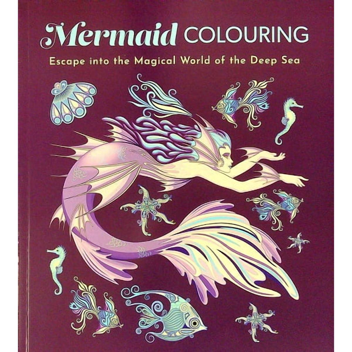 dark red cover with illustration of a mermaid and sea creatures