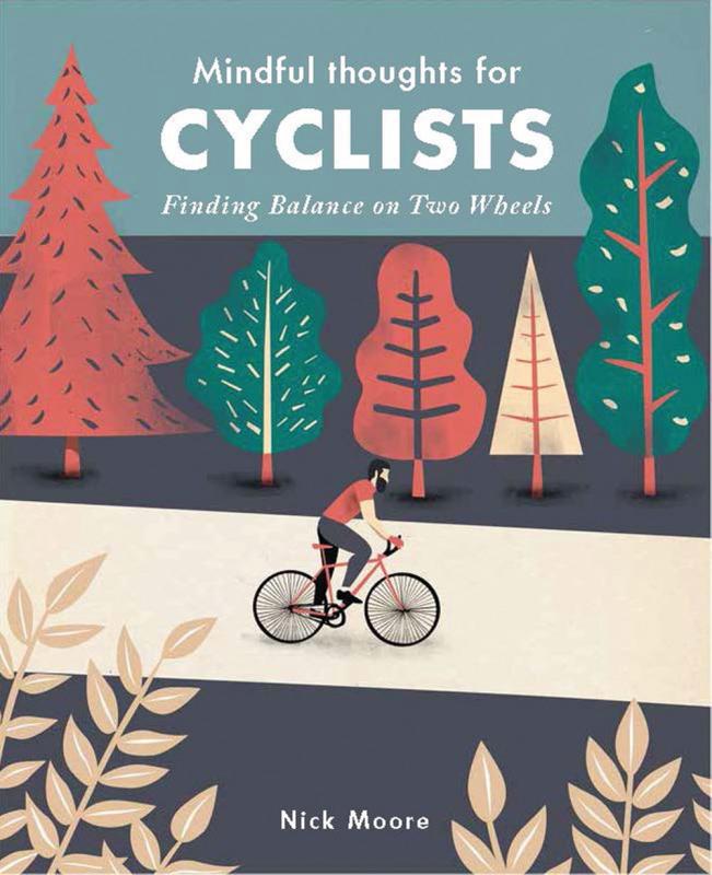 an illustration of a cyclist heading down a tree lined path