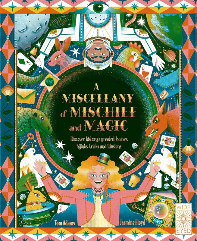 colorful illustration of a person with various magic trick items