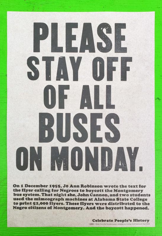 a poster reading pleasing stay off all buses monday
