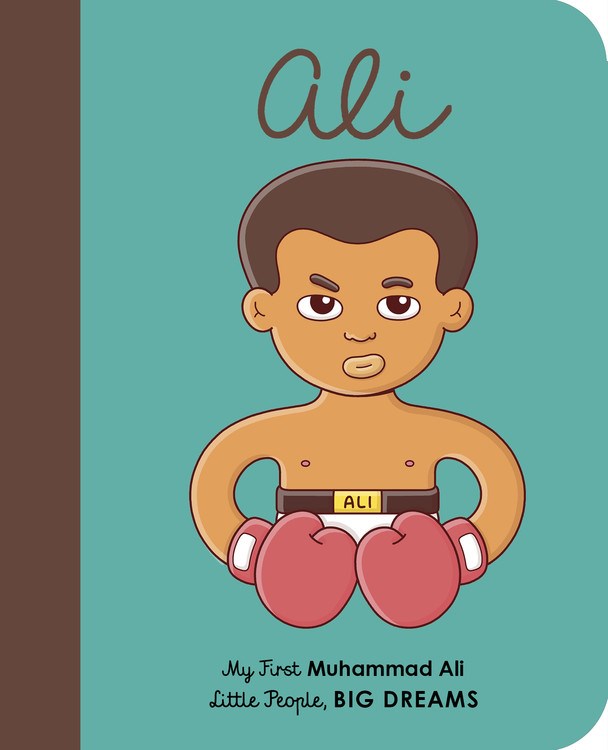 illustration of a shirtless Black boy with a belt that reads "Ali" wearing boxing gloves and touching them together