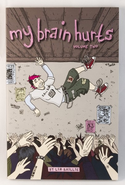 A book cover with an illustration of a punk crowd-surfer flying through the air at a concert