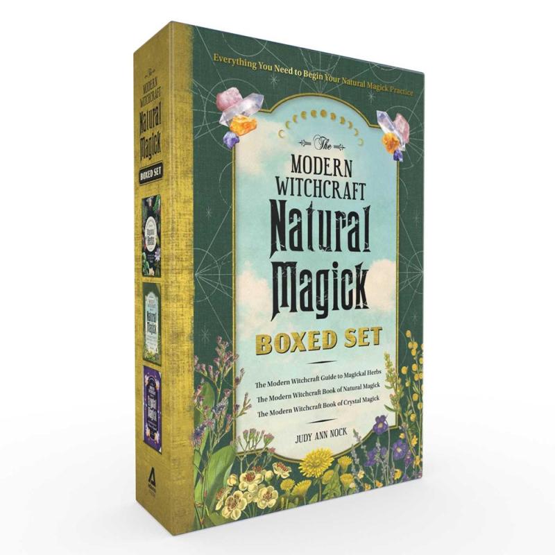 a boxed set with a flower bed along the bottom, and the title in a window with crystals on each corner