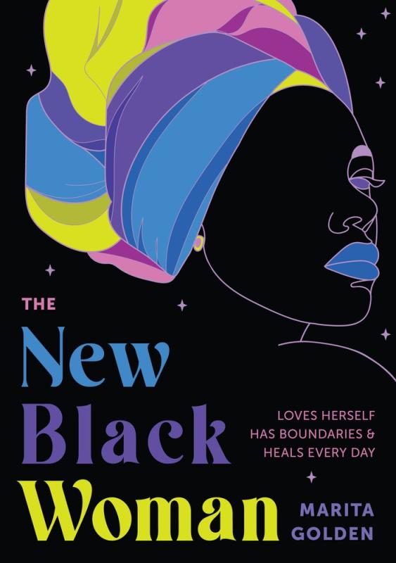 black cover with blue purple and yellow text with illustration of a person's face in the stars