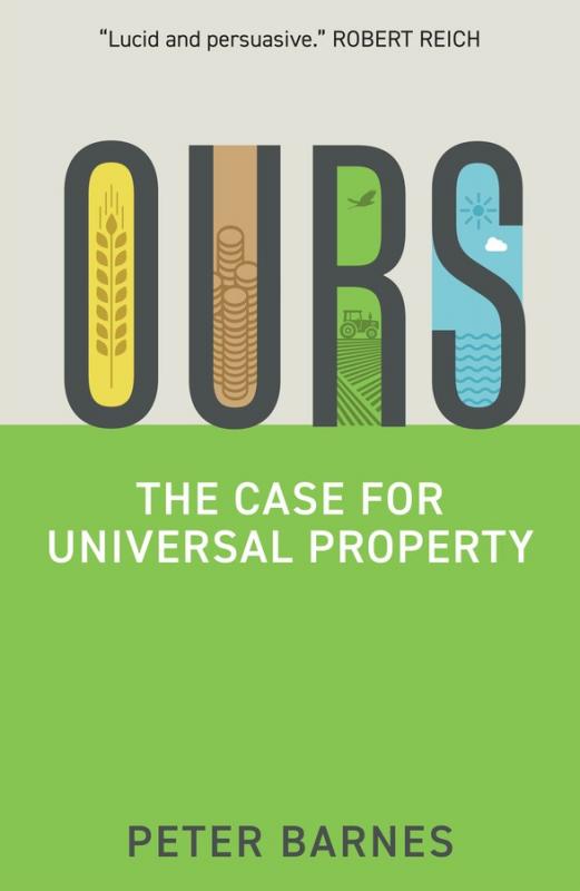 graphics of wheat, money, farmland, and the ocean provide the backdrop for the word 'ours'