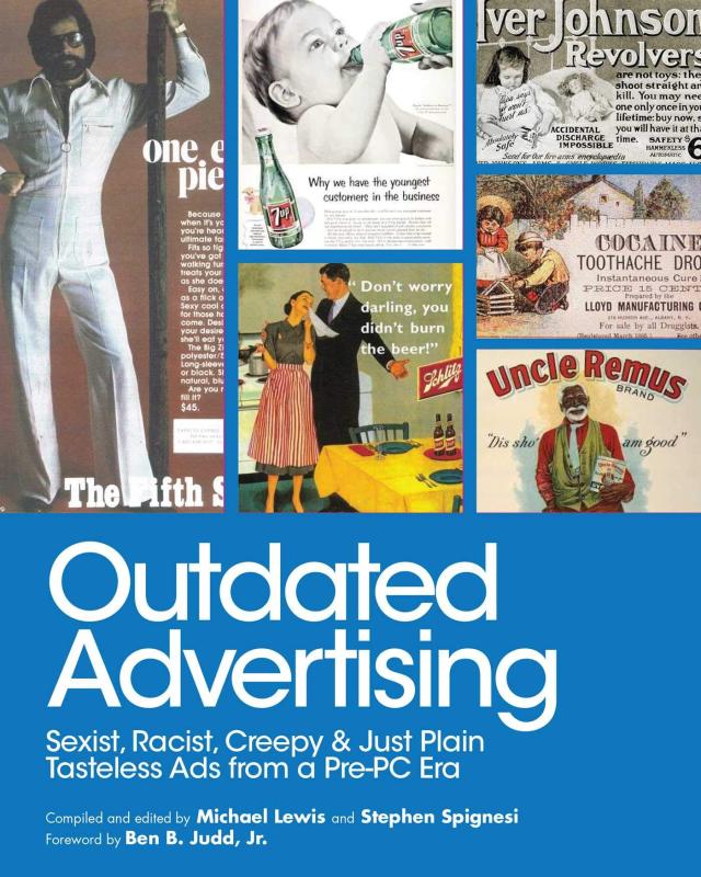 Blue cover with a collage of vintage ads.