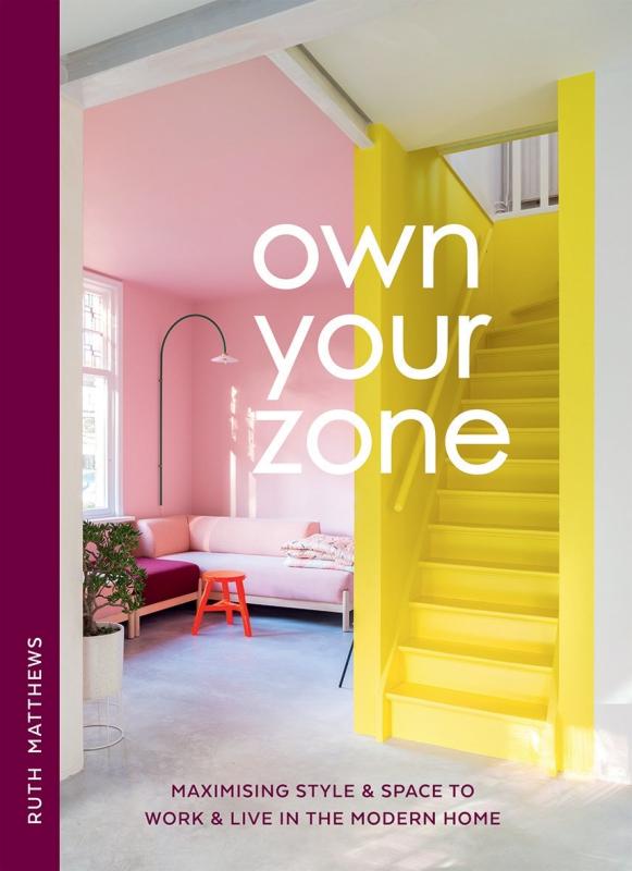 pink spine with illustration of a yellow staircase with with white text
