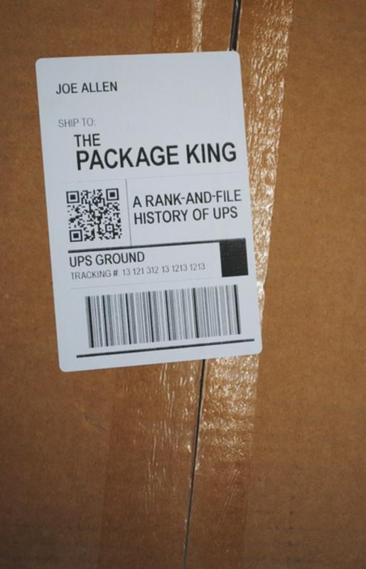 a white UPS shipping label with barcode affixed to a brown box