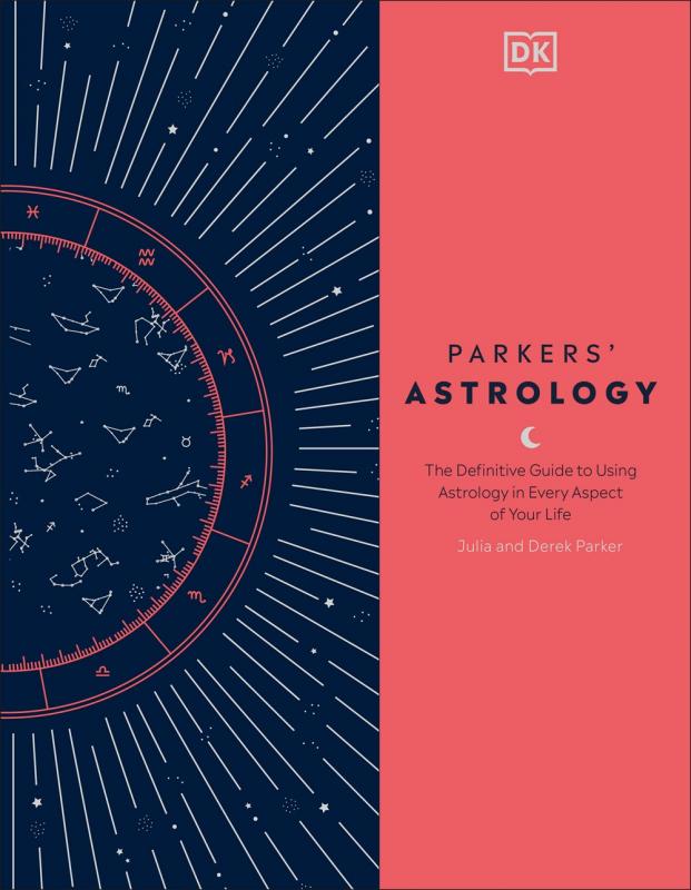 Two-toned cover, with a star chart on the left half and book title, subtitle,  author, publisher on the right, embossed over red.