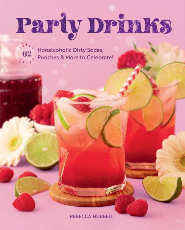 pink cover with collection of fruit and glasses full of drinks with purple text