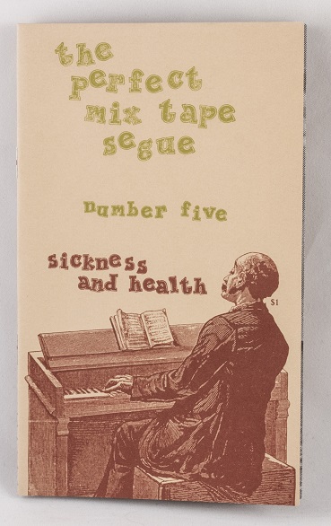 A zine cover with an illustration of a man playing a piano