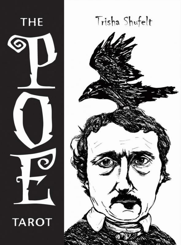 an illustration of edgar allan poe with a raven perched on his head