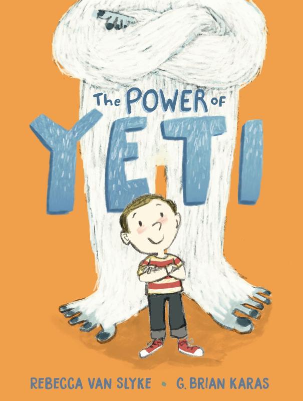 orange cover with white monster with little kid standing in front of it with blue text