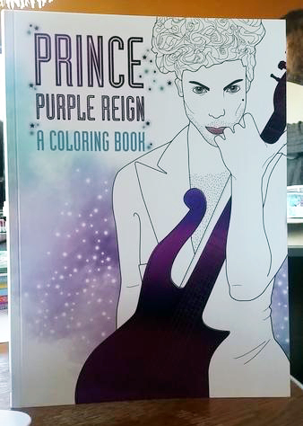 Prince Purple Reign: A Coloring Book by Coco Balderrama and A.D. Hitchin [Prince has sultry eyes and a purple guitar]