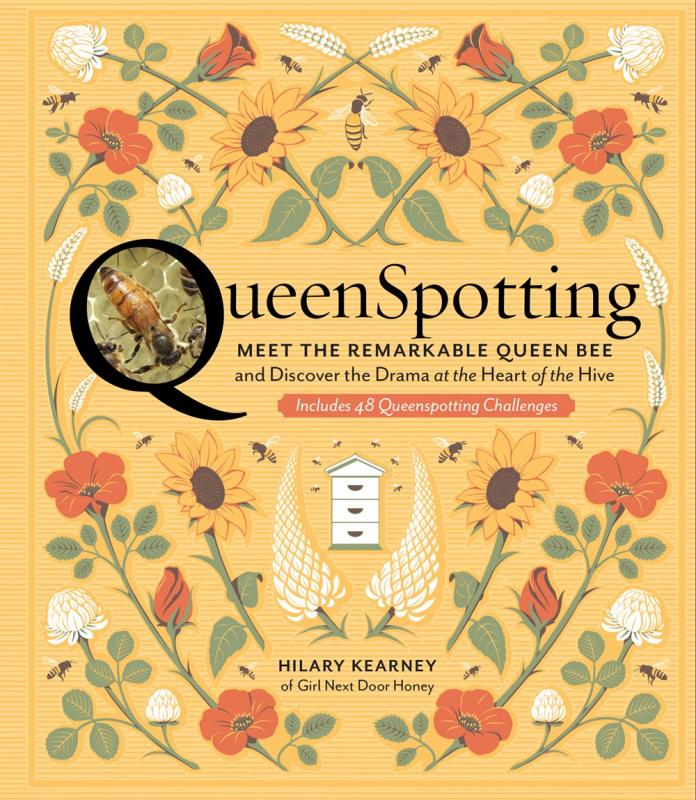 an ornate cover full of flowers with a bee hive in the midst