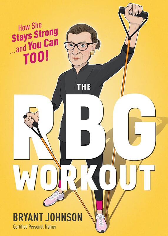 illustration of ruth bader ginsburg exercising by using resistance bands. 