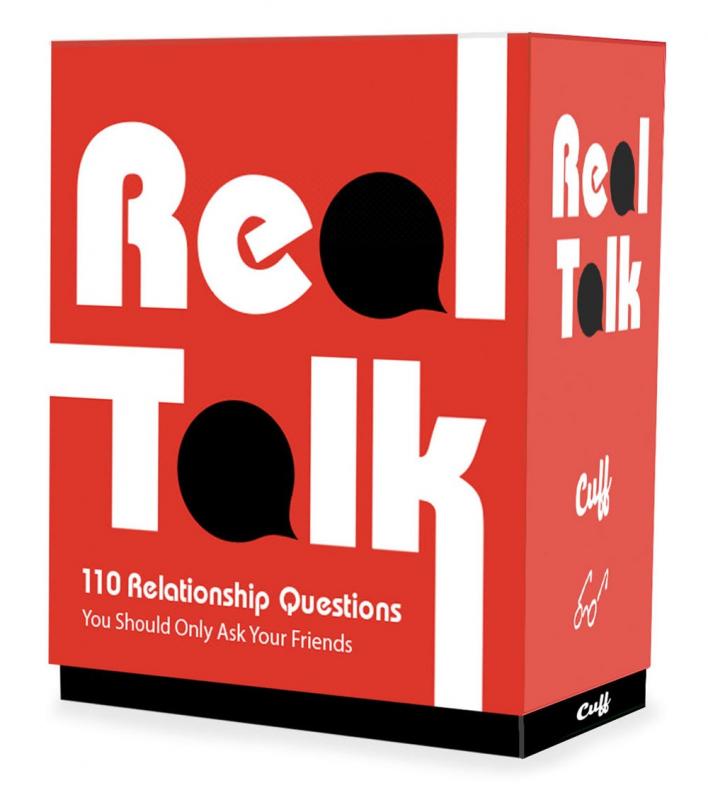 a red box with the words 'real talk' in bubbly font across the front.