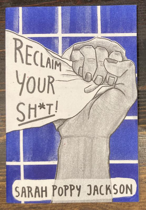 an illustration of a fist holding a piece of toilet paper with the title written on it.
