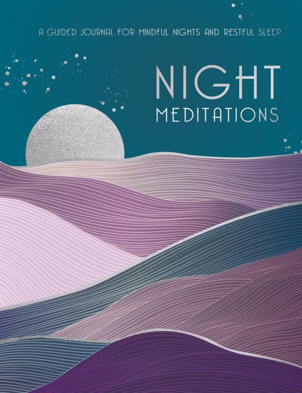 illustration of purple mountains with moon on teal cover with white text