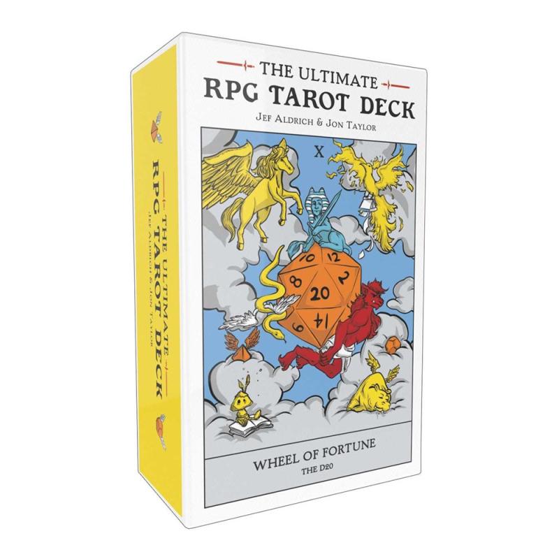 a deck with mythical creatures supporting a D20