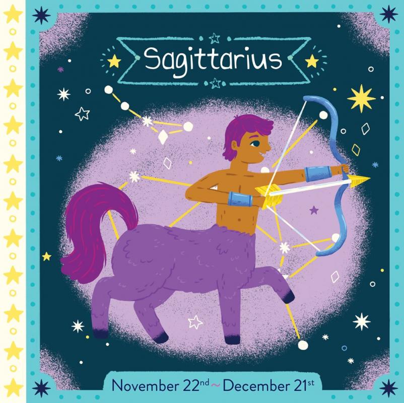 a centaur pulling a bow against a constellation