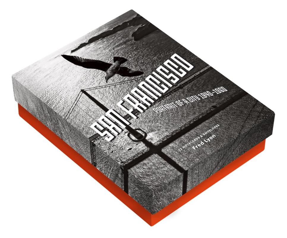 black and white illustration of san fran with red bottom of boxset