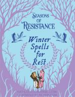 Light blue background framed by a light purple illustration of a bare, wintry tree, with palo santo and a crystal centered near the bottom.