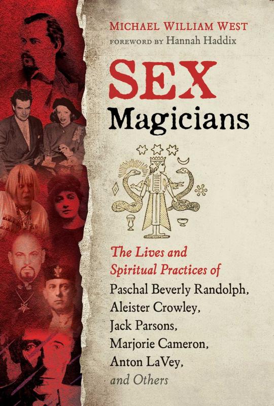 The left third of the book is red and has pictures of the titular sex magicians.