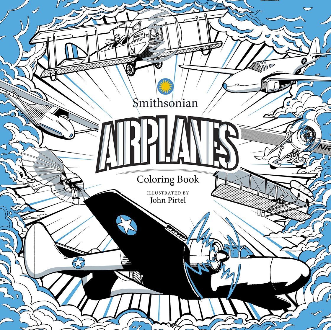 blue and white illustration of an airplane