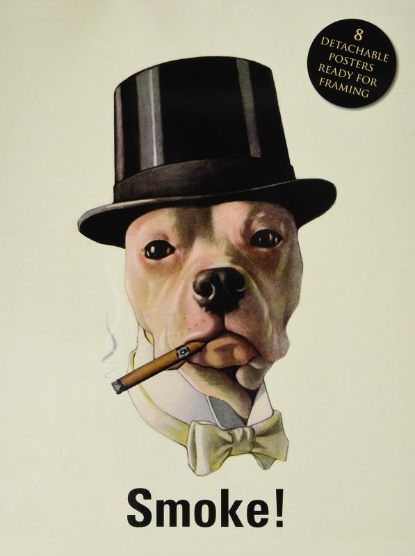A classy dog in a top hat smokes a long cigarette.