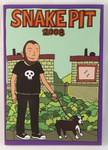 A book with an illustration of Ben Snakepit walking his dog