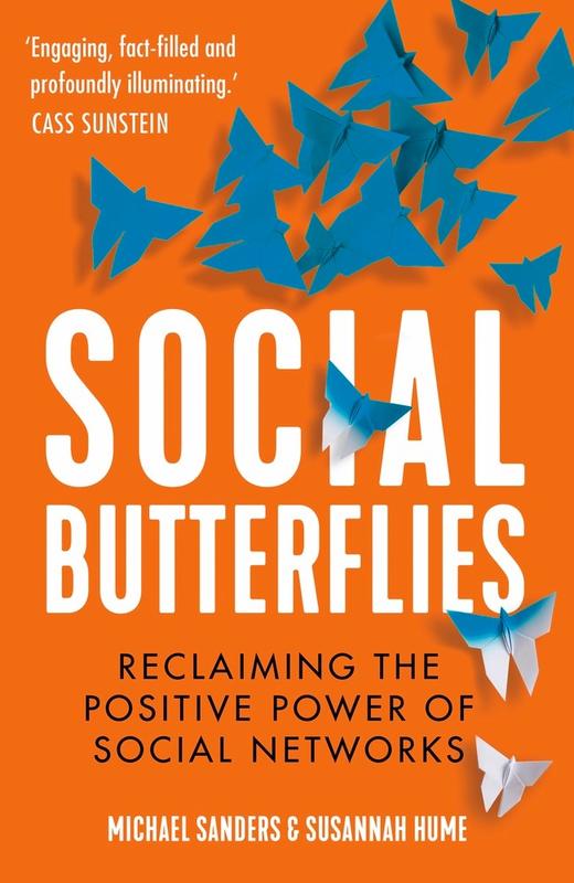 blue and white origami butterflies swarming around the book title