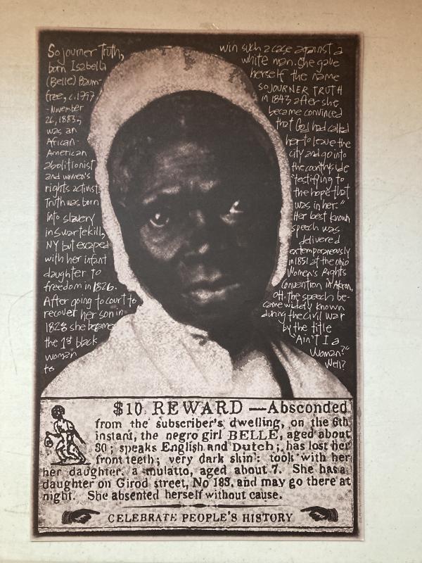 an old wanted poster with sojourner truth's face on it and a brief history of her life around the image