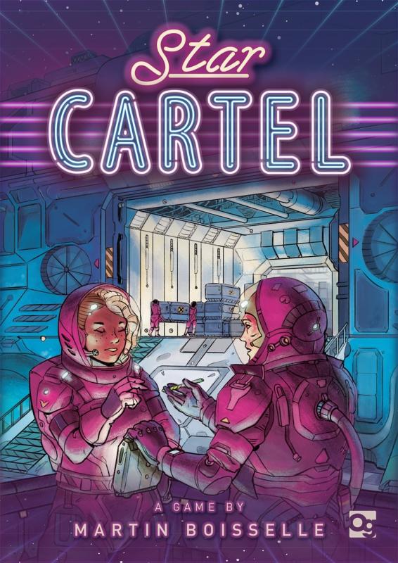 Purple and neon cover shows two astronauts negotiating the fine points of a deal.