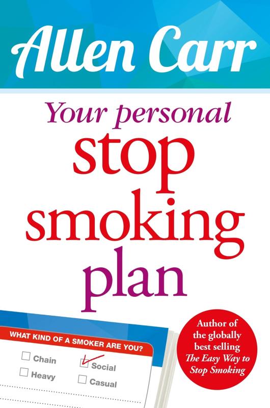 the title in purple and red on a white background, with the image of one of the many questions about smoking  in the corner