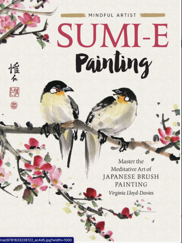 brush painting of two birds on a blossoming cherry limb