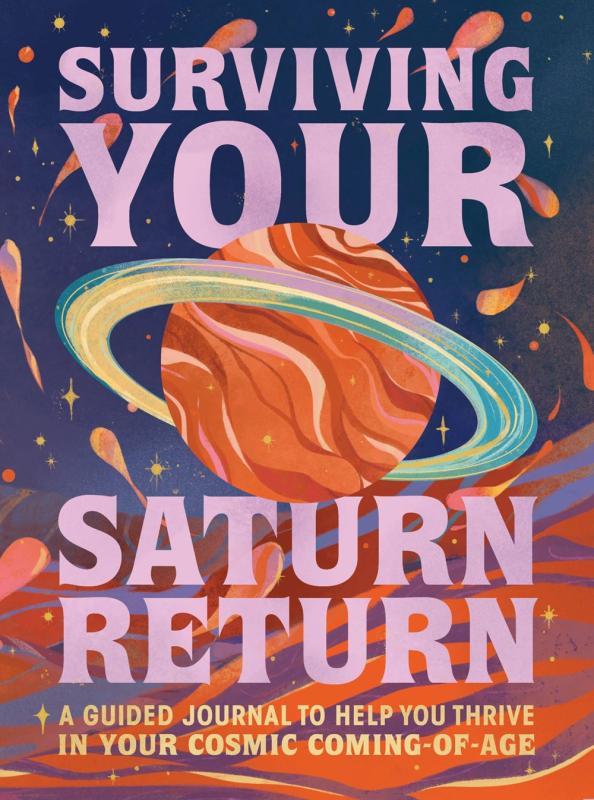 an illustration of Saturn with orange flecks orbiting it