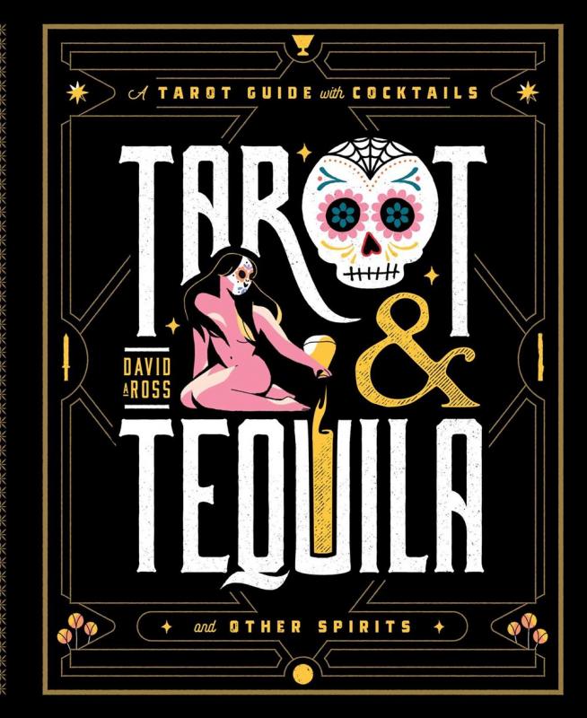 all-text cover with a sugar skull and woman pouring tequila.