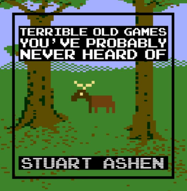 an 8-bit game scene of a moose in a meadow between two trees. 