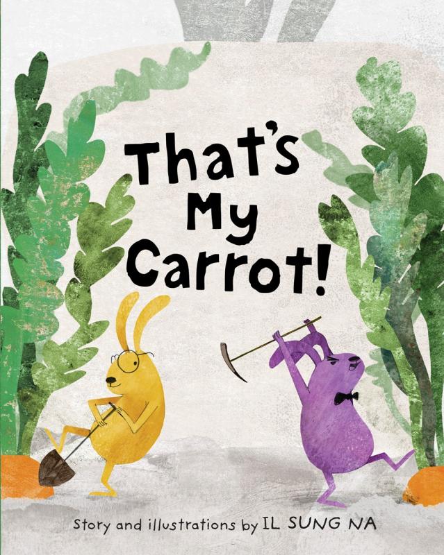 two bunnies shoveling carrots