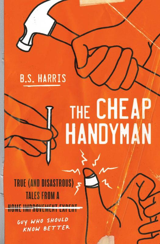 Orange cover with images of hands holding a hammer, nails, etc and a white font title to the center right.