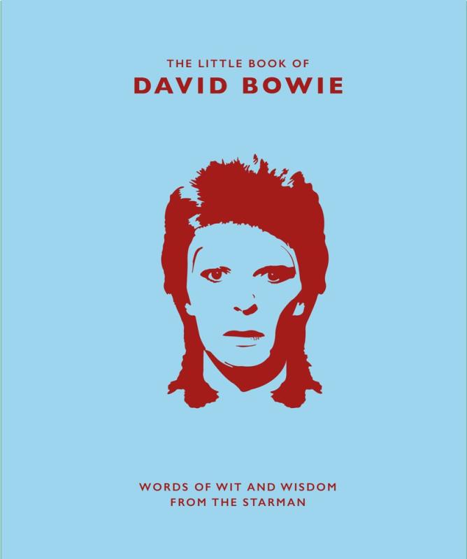Blue book with an image of Bowie as Ziggy Stardust in red.