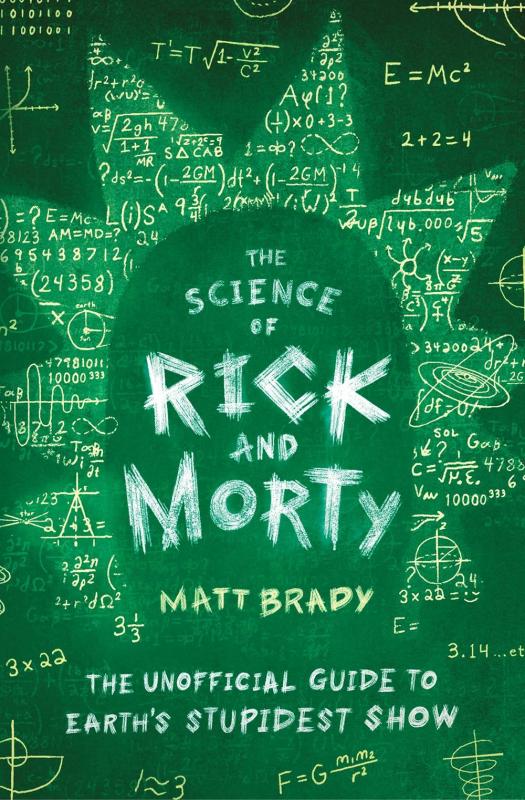 A green chalkboard with formulas and Rick's head highlighted, with the title where Rick's face would be.